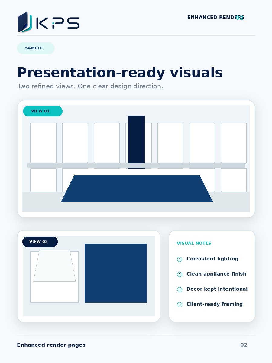 Sample portrait kitchen render presentation page